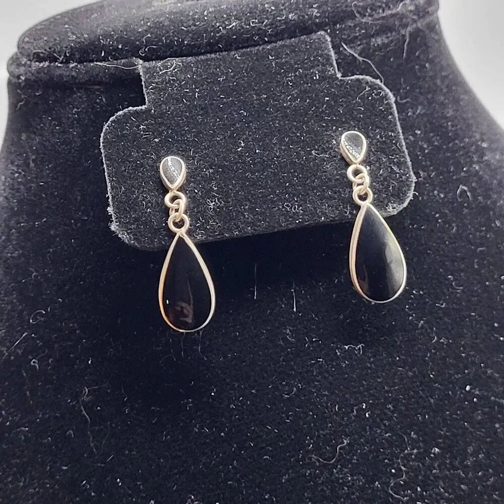 Artisan Made Onyx and Sterling Silver Dangle Drop Earrings